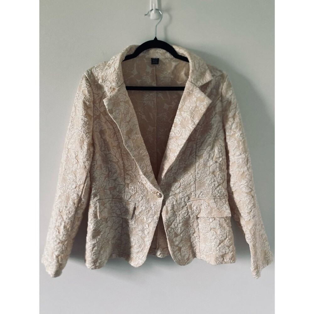 Cream Floral Jacquard Brocade Blazer, Coquette, Cottagecore, Coastal Grandma